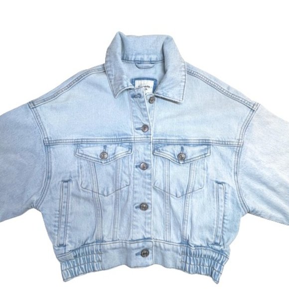 Abercrombie & Fitch Soft Blue Denim Jean Jacket Moto Elastic Waist - Picture 4 of 16